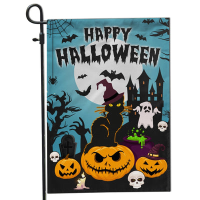 Halloween Welcome Flag Pumpkins Ghosts Black Cats Autumn | siriusteestore