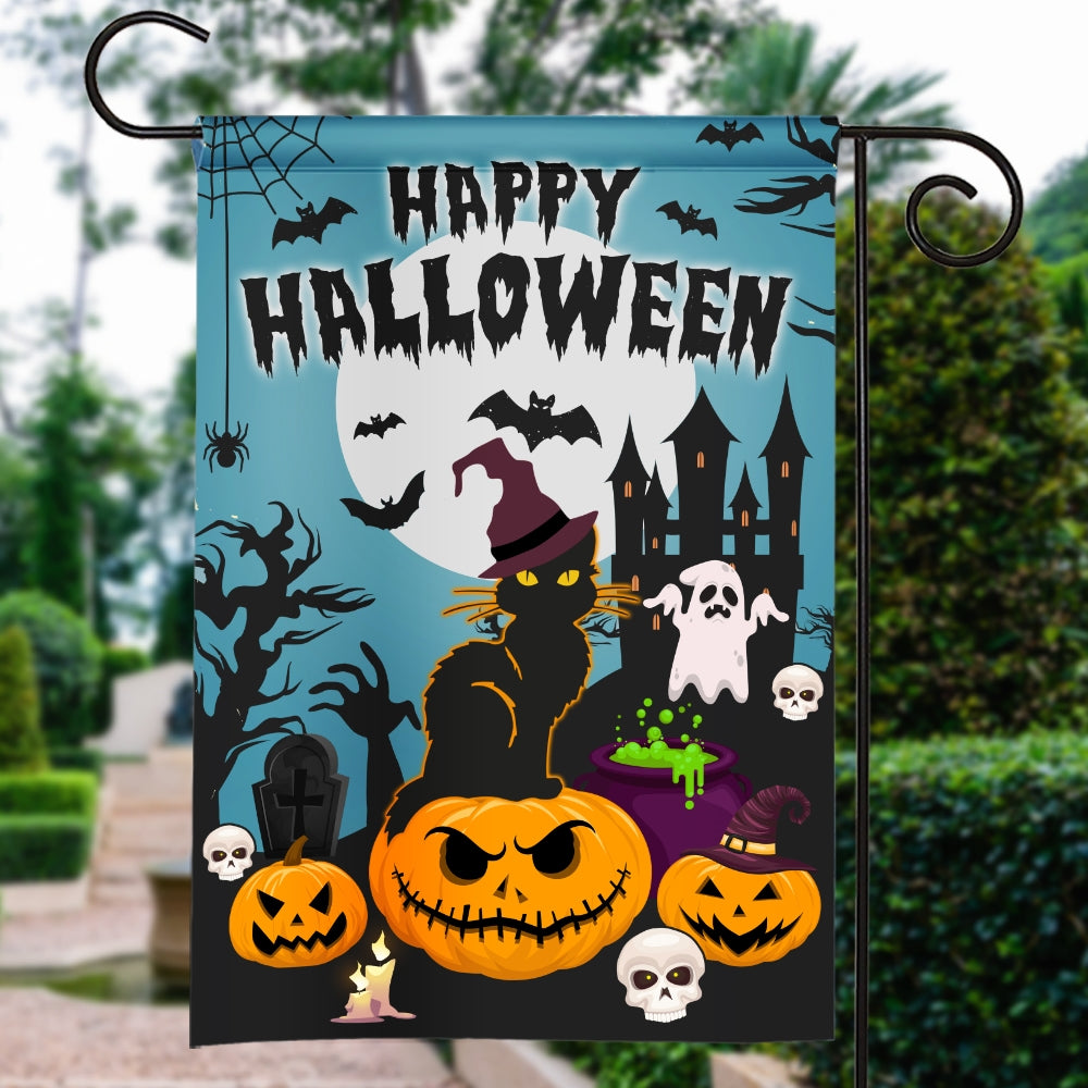 Halloween Welcome Flag Pumpkins Ghosts Black Cats Autumn | siriusteestore