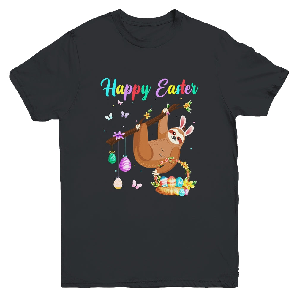 Happy Cute Sloth With Bunny Ears Egg Hunting Easter Sloth Youth Shirt | siriusteestore
