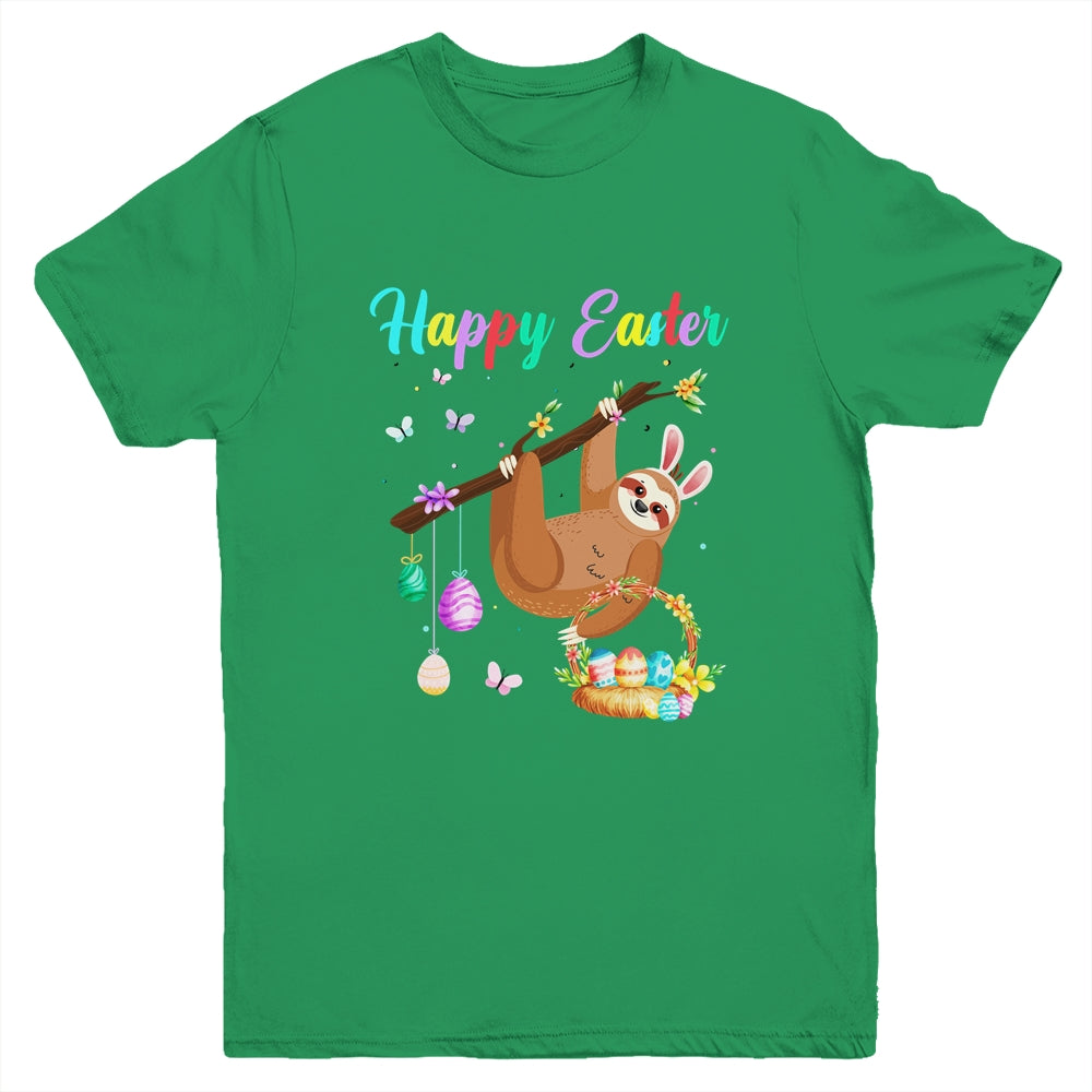 Happy Cute Sloth With Bunny Ears Egg Hunting Easter Sloth Youth Shirt | siriusteestore