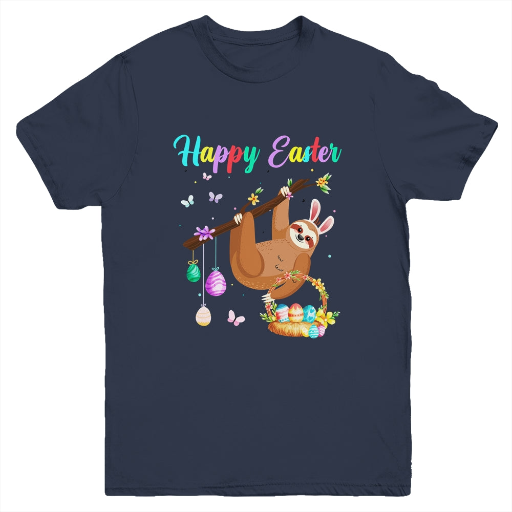 Happy Cute Sloth With Bunny Ears Egg Hunting Easter Sloth Youth Shirt | siriusteestore
