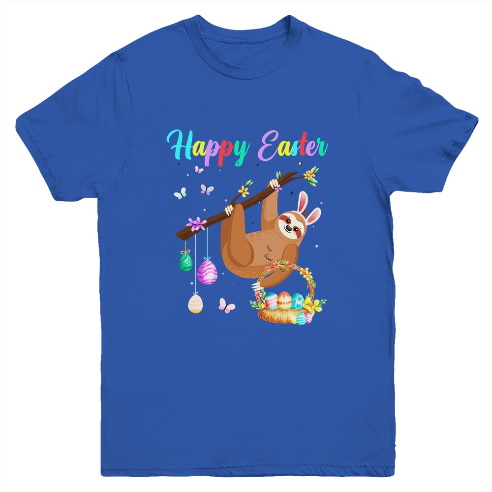 Happy Cute Sloth With Bunny Ears Egg Hunting Easter Sloth Youth Shirt | siriusteestore