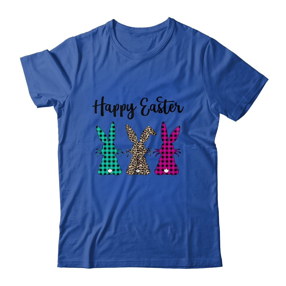 Happy Easter Buffalo Plaid Leopard Print Easter Bunnies Shirt & Tank Top | siriusteestore
