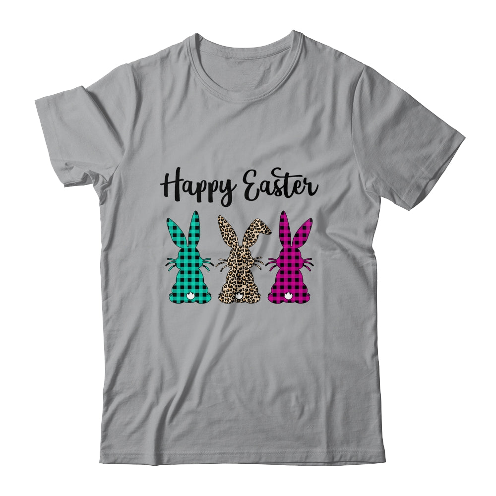 Happy Easter Buffalo Plaid Leopard Print Easter Bunnies Shirt & Tank Top | siriusteestore