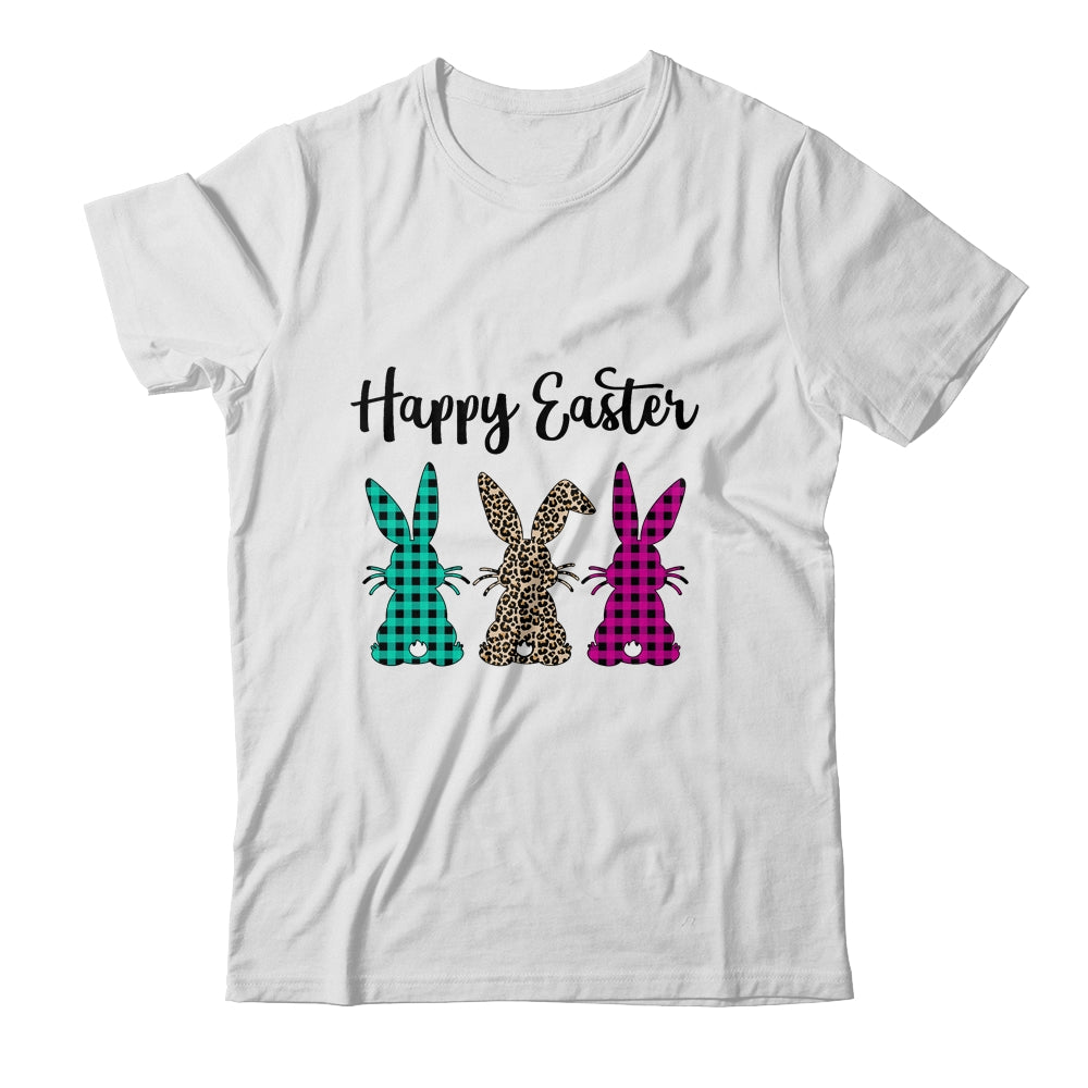 Happy Easter Buffalo Plaid Leopard Print Easter Bunnies Shirt & Tank Top | siriusteestore