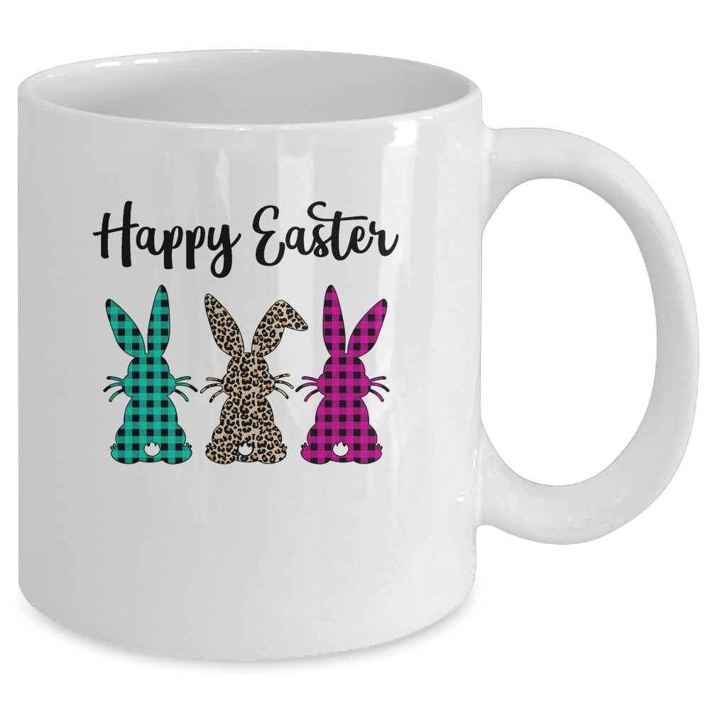 Happy Easter Buffalo Plaid Leopard Print Easter Bunnies Mug | siriusteestore