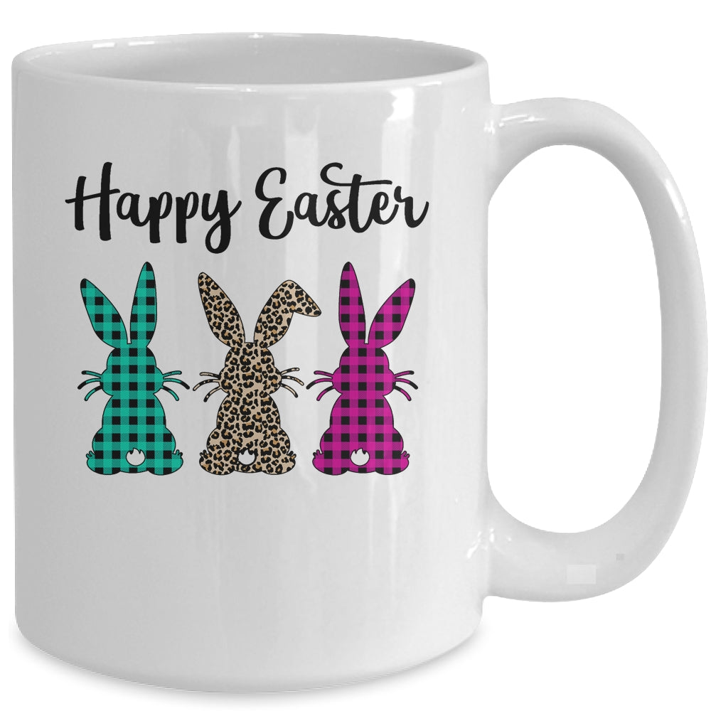 Happy Easter Buffalo Plaid Leopard Print Easter Bunnies Mug | siriusteestore