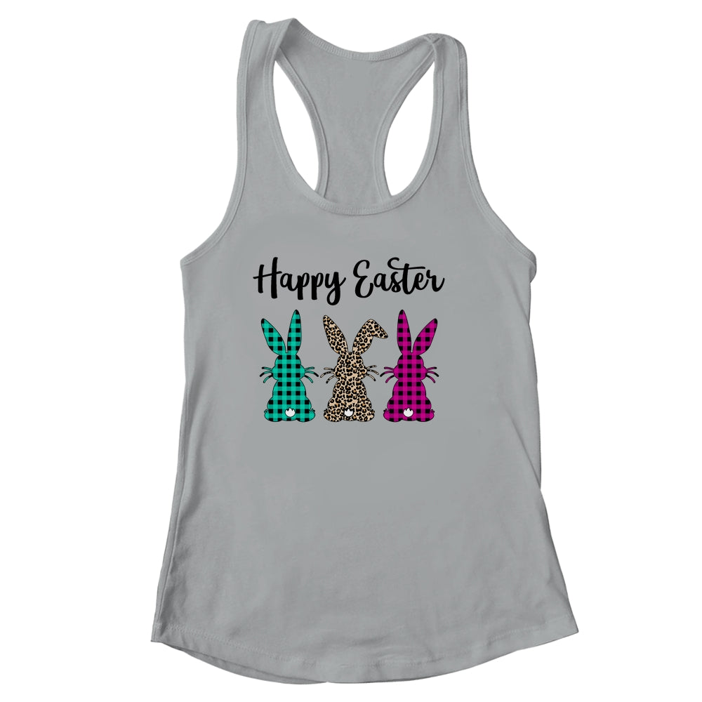 Happy Easter Buffalo Plaid Leopard Print Easter Bunnies Shirt & Tank Top | siriusteestore