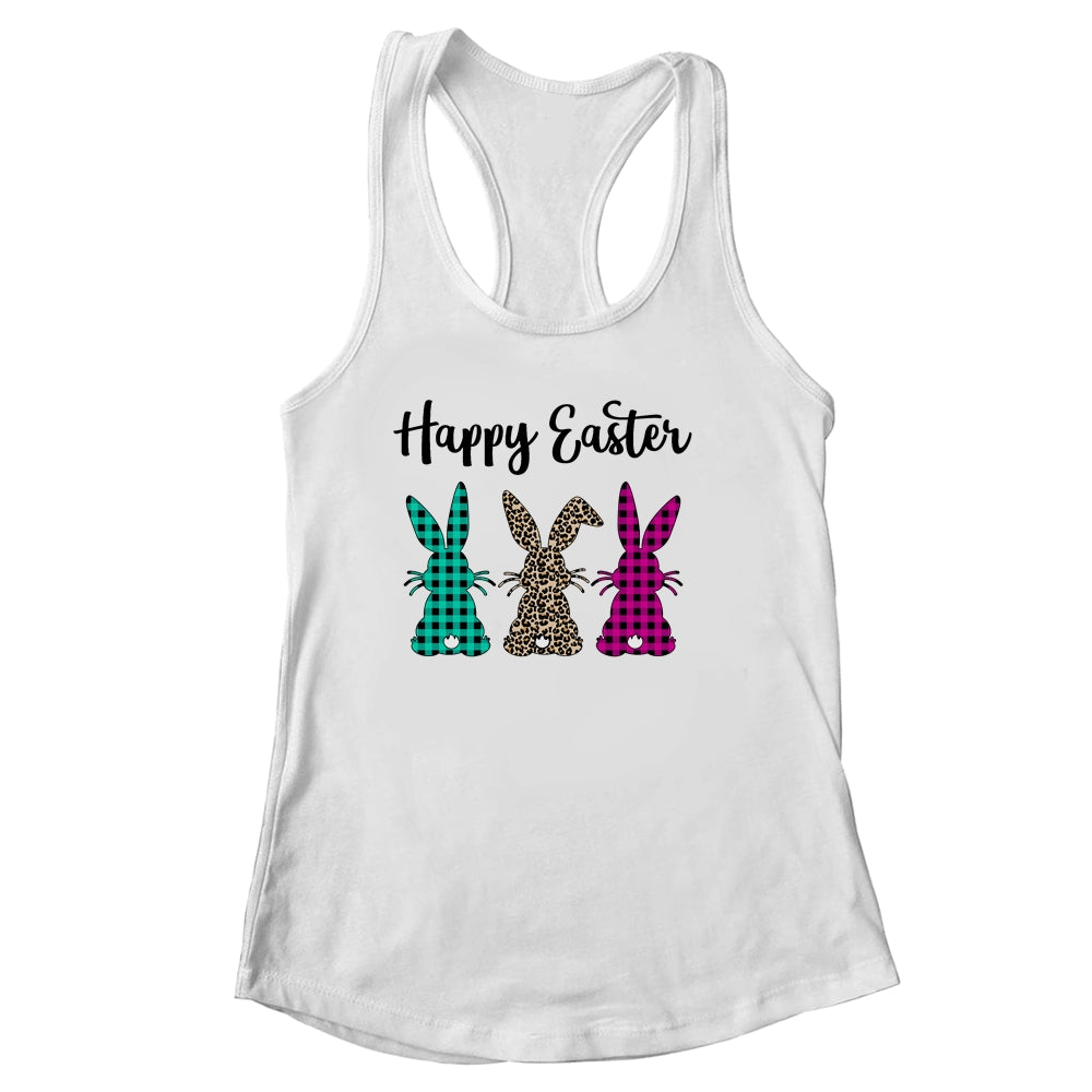 Happy Easter Buffalo Plaid Leopard Print Easter Bunnies Shirt & Tank Top | siriusteestore