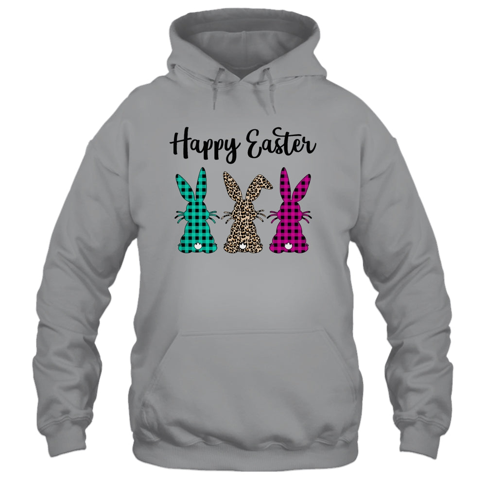 Happy Easter Buffalo Plaid Leopard Print Easter Bunnies Shirt & Tank Top | siriusteestore