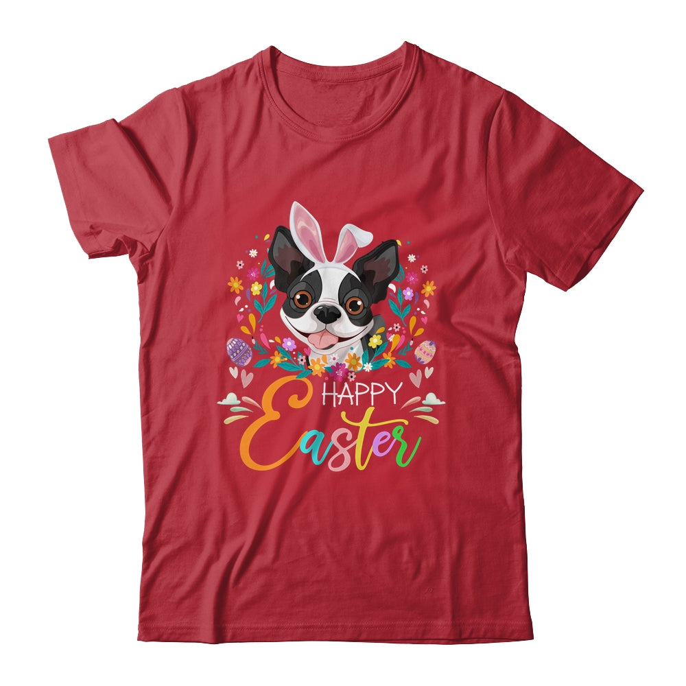Happy Easter Bunny Boston Terrier Lovers With Easter Eggs Shirt & Tank Top | siriusteestore