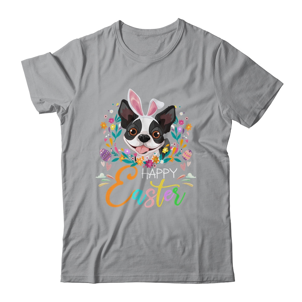 Happy Easter Bunny Boston Terrier Lovers With Easter Eggs Shirt & Tank Top | siriusteestore
