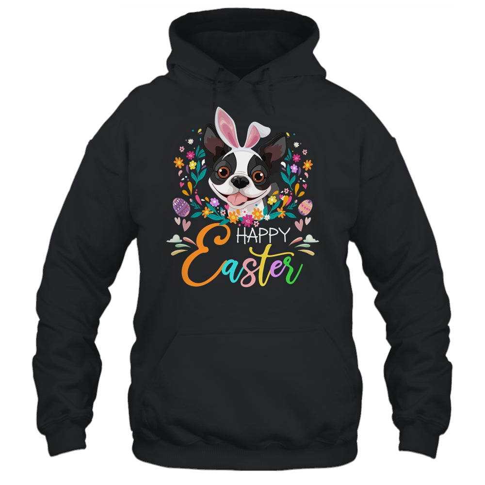 Happy Easter Bunny Boston Terrier Lovers With Easter Eggs Shirt & Tank Top | siriusteestore