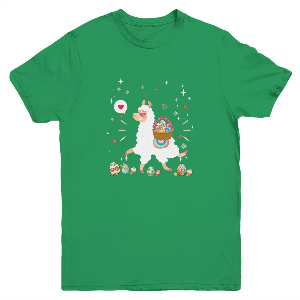 Happy Easter Bunny Llama Bringing Easter Egg Basket Youth Shirt | siriusteestore