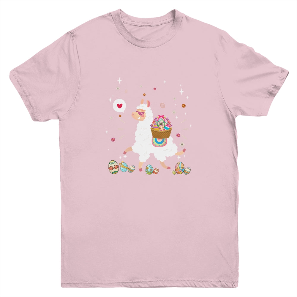 Happy Easter Bunny Llama Bringing Easter Egg Basket Youth Shirt | siriusteestore