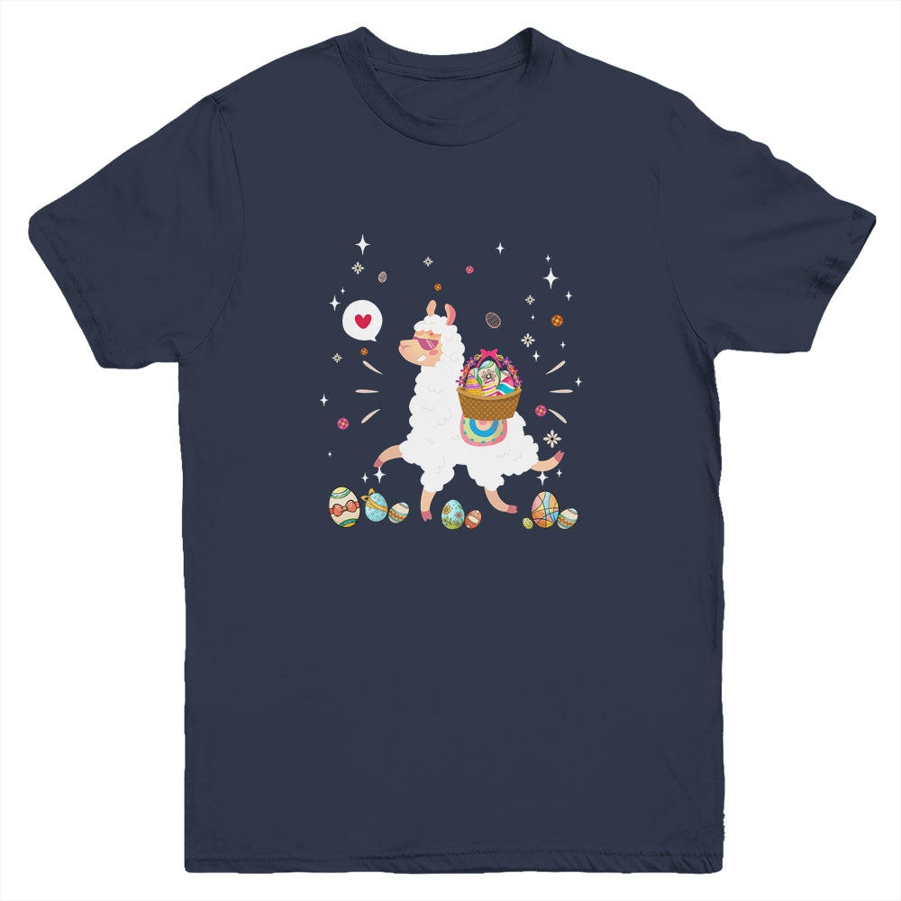 Happy Easter Bunny Llama Bringing Easter Egg Basket Youth Shirt | siriusteestore