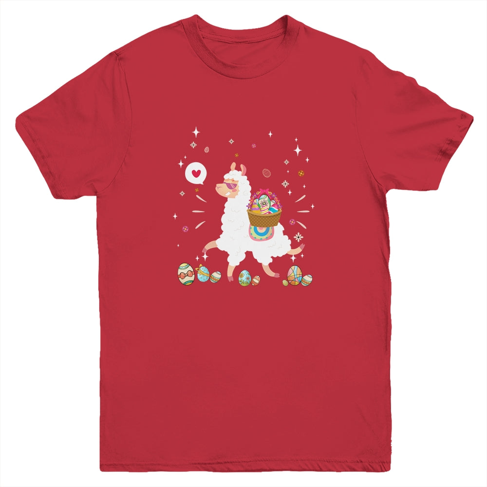 Happy Easter Bunny Llama Bringing Easter Egg Basket Youth Shirt | siriusteestore