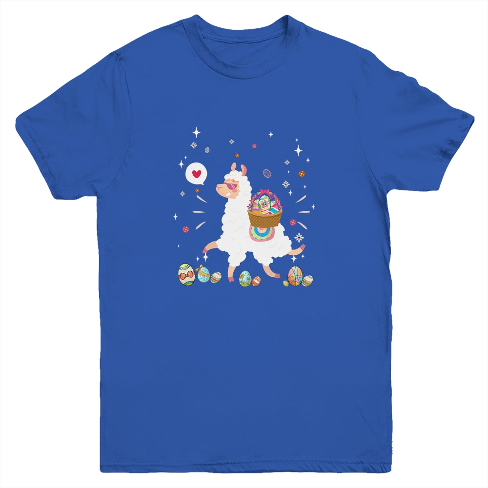 Happy Easter Bunny Llama Bringing Easter Egg Basket Youth Shirt | siriusteestore