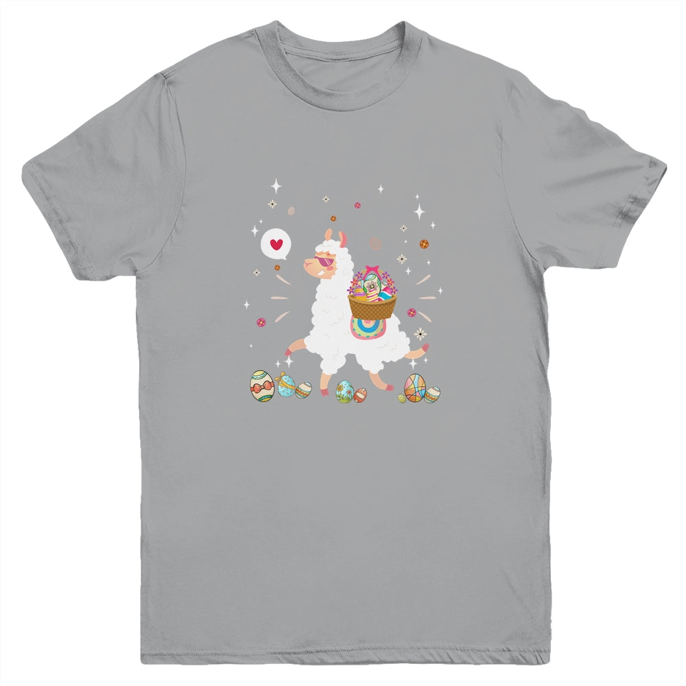 Happy Easter Bunny Llama Bringing Easter Egg Basket Youth Shirt | siriusteestore