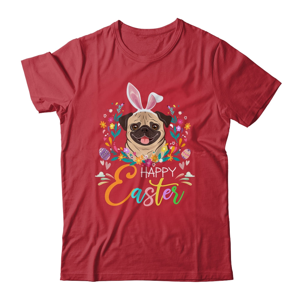 Happy Easter Bunny Pug Lovers with Easter Eggs Gift T-shirts unisex Tees Black/S