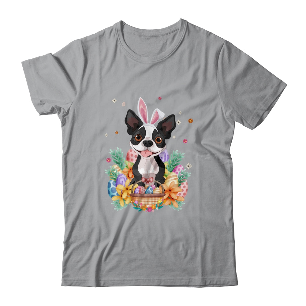 Happy Easter Cute Bunny Boston Terrier Wearing Bunny Ears Shirt & Hoodie | siriusteestore