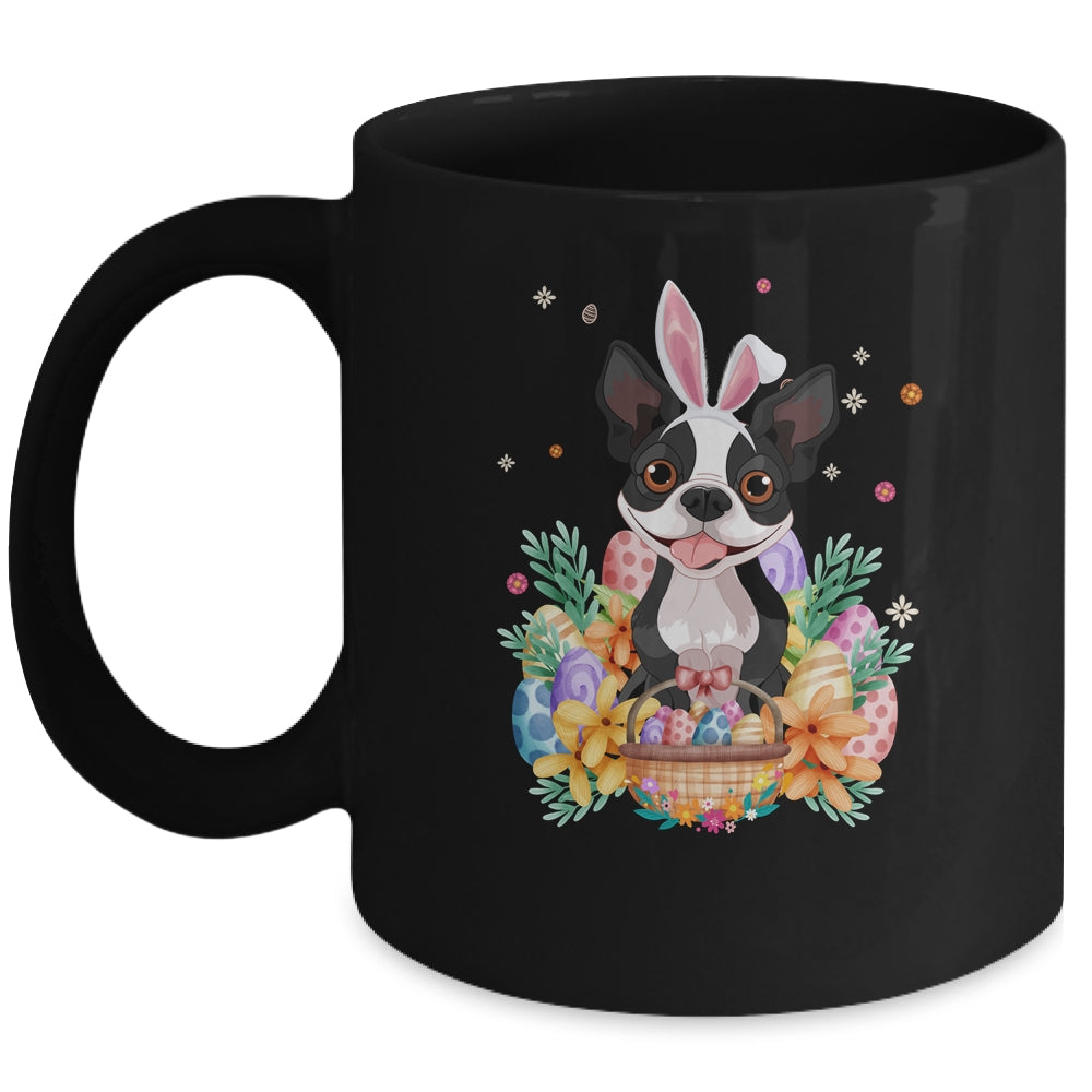 Happy Easter Cute Bunny Boston Terrier Wearing Bunny Ears Mug | siriusteestore
