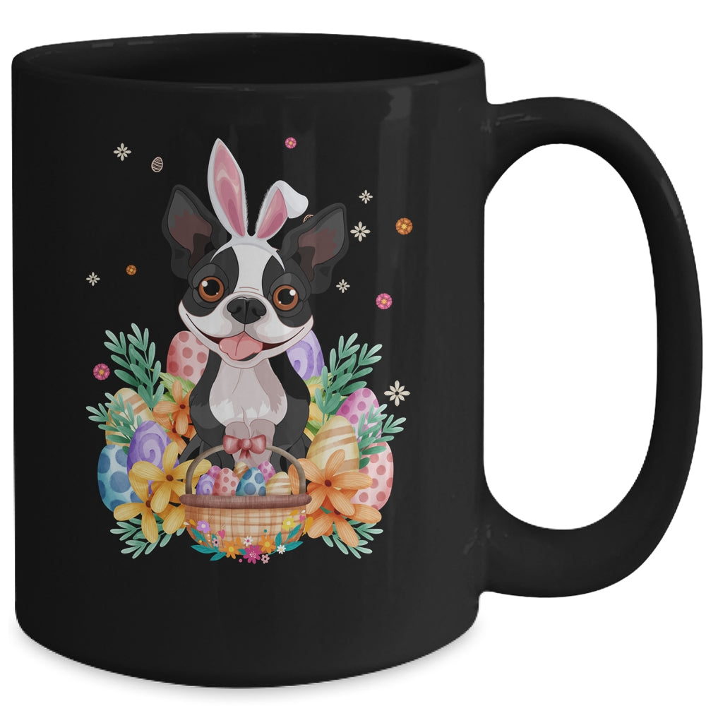 Happy Easter Cute Bunny Boston Terrier Wearing Bunny Ears Mug | siriusteestore