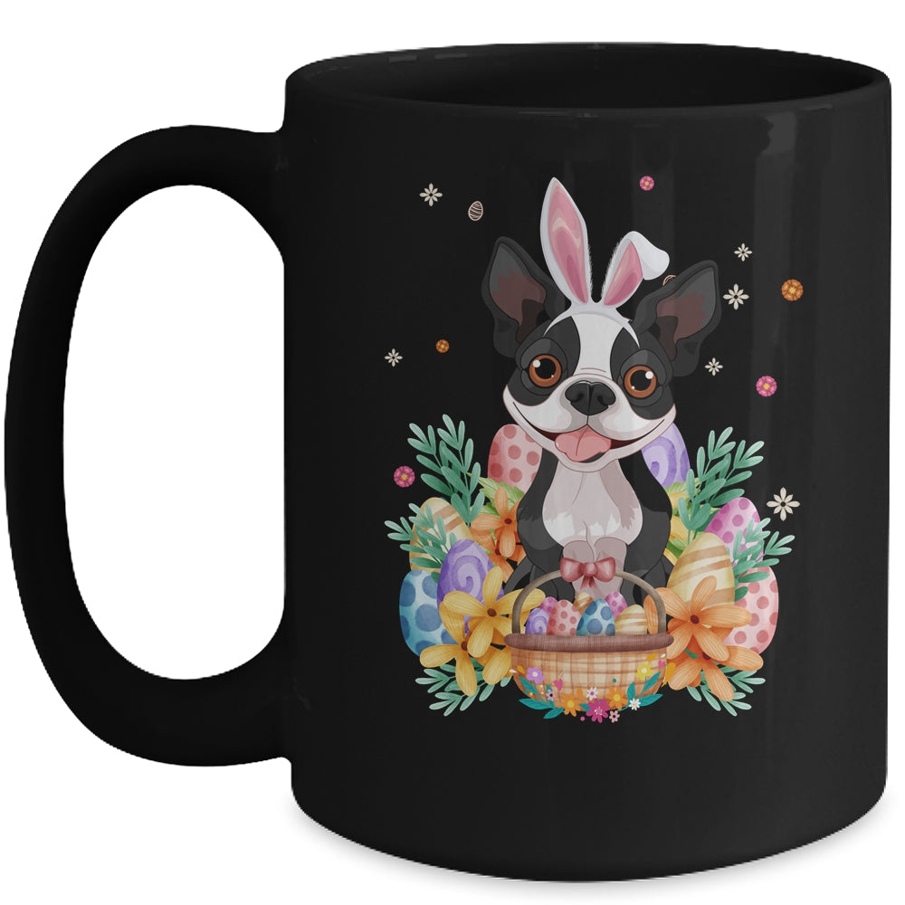 Happy Easter Cute Bunny Boston Terrier Wearing Bunny Ears Mug | siriusteestore