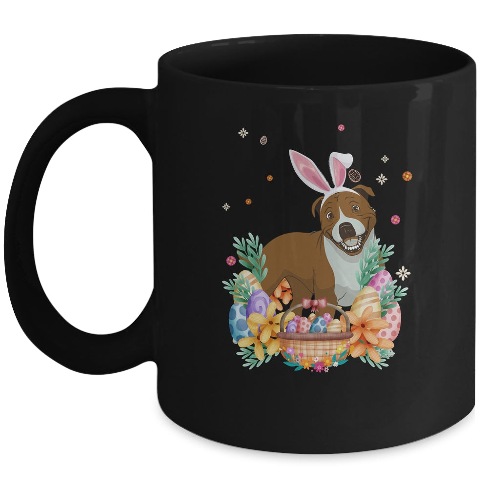 Happy Easter Cute Bunny Pitbull Wearing Bunny Ears Mug | siriusteestore