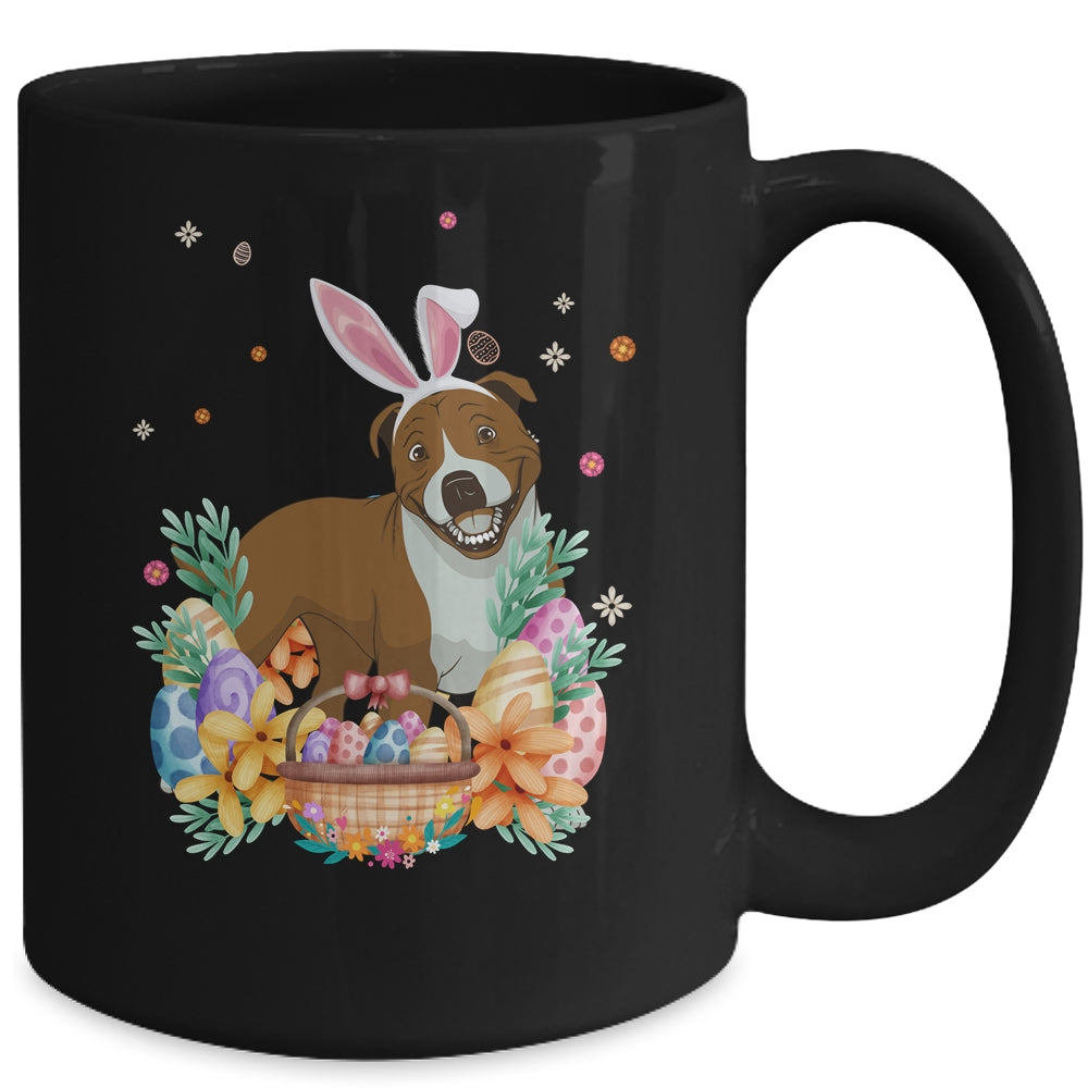 Happy Easter Cute Bunny Pitbull Wearing Bunny Ears Mug | siriusteestore