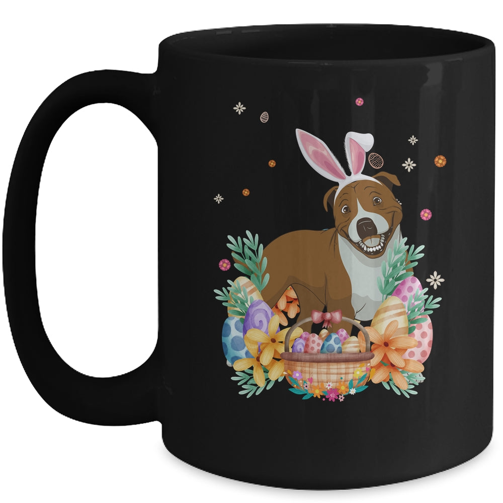 Happy Easter Cute Bunny Pitbull Wearing Bunny Ears Mug | siriusteestore
