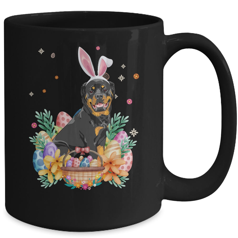 Happy Easter Cute Bunny Rottweiler Wearing Bunny Ears Mug | siriusteestore