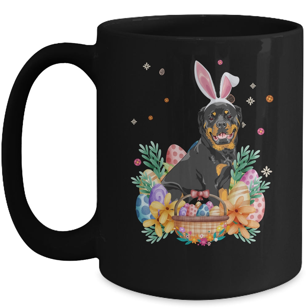 Happy Easter Cute Bunny Rottweiler Wearing Bunny Ears Mug | siriusteestore