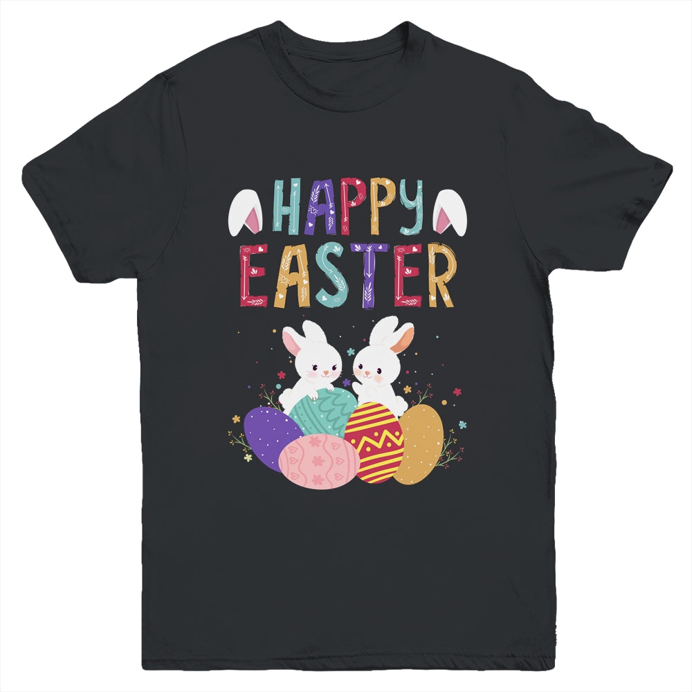 Happy Easter Day Cute Bunny With Eggs Easter Youth Shirt | siriusteestore