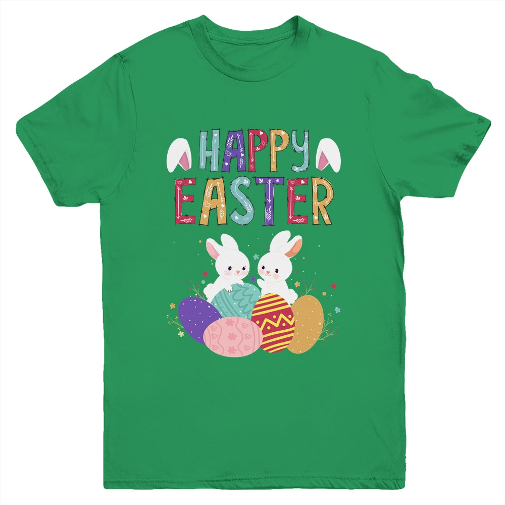 Happy Easter Day Cute Bunny With Eggs Easter Youth Shirt | siriusteestore