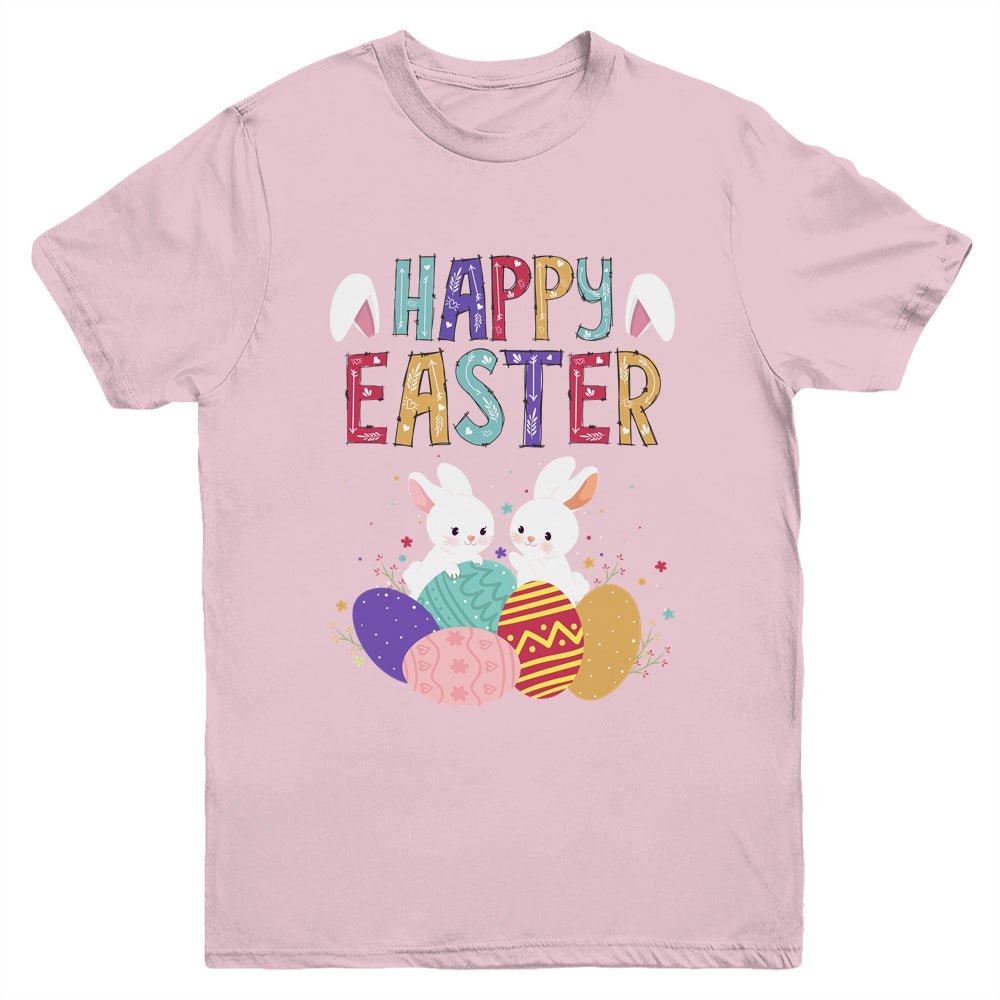 Happy Easter Day Cute Bunny With Eggs Easter Youth Shirt | siriusteestore