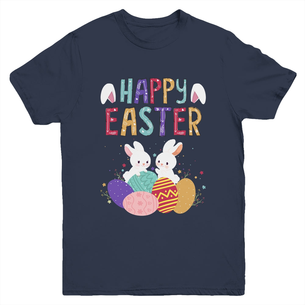 Happy Easter Day Cute Bunny With Eggs Easter Youth Shirt | siriusteestore