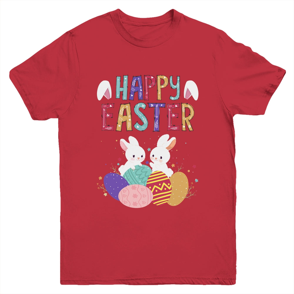 Happy Easter Day Cute Bunny With Eggs Easter Youth Shirt | siriusteestore
