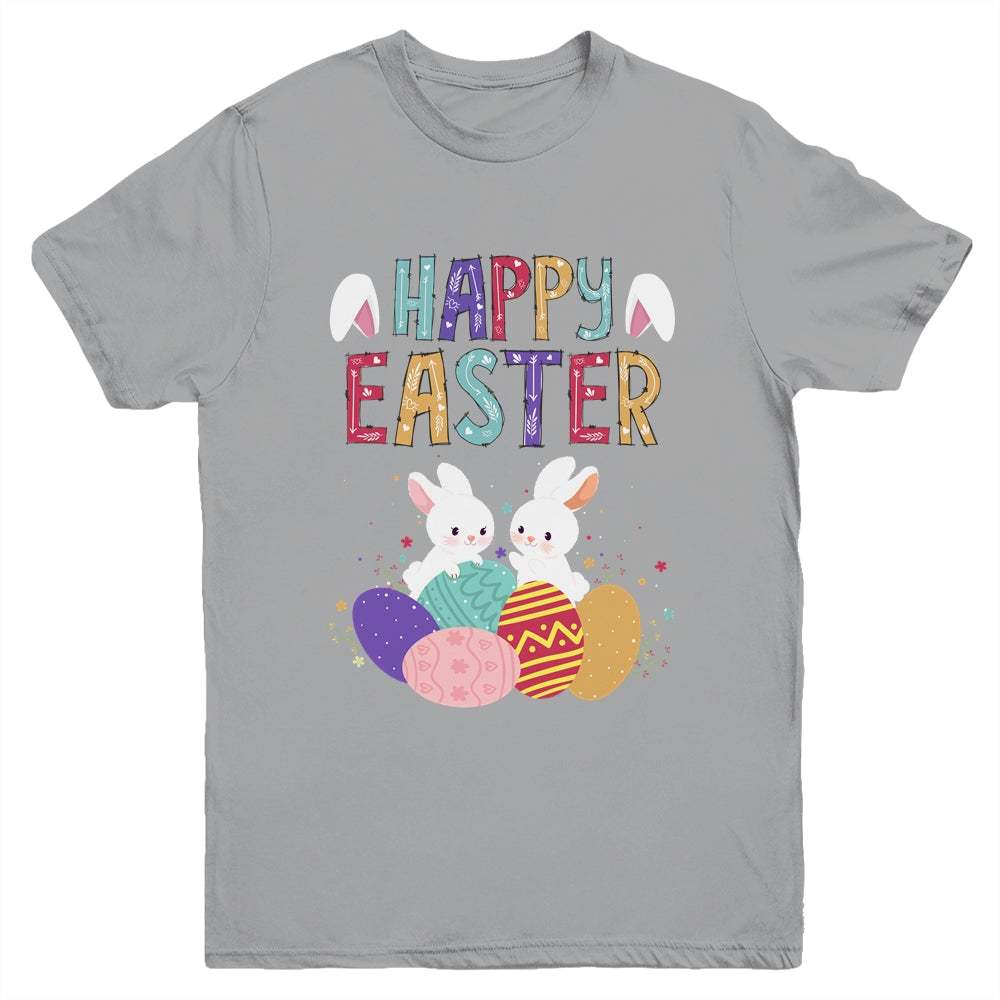 Happy Easter Day Cute Bunny With Eggs Easter Youth Shirt | siriusteestore