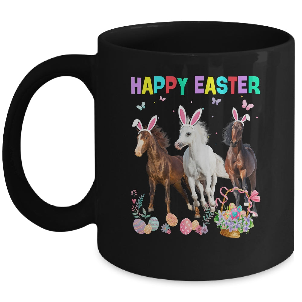 Happy Easter Horse Lover Three Horse Wearing Bunny Ear Mug | siriusteestore