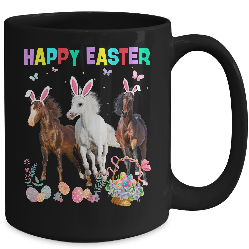 Happy Easter Horse Lover Three Horse Wearing Bunny Ear Mug | siriusteestore