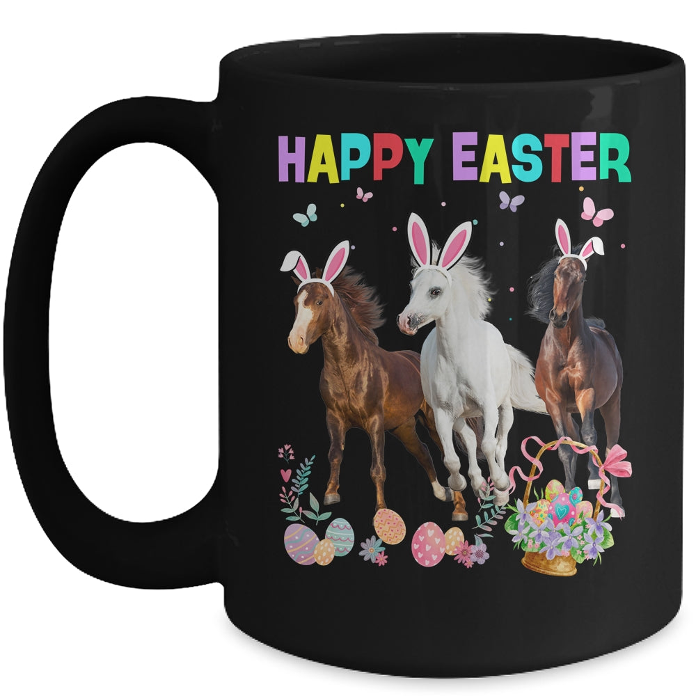 Happy Easter Horse Lover Three Horse Wearing Bunny Ear Mug | siriusteestore