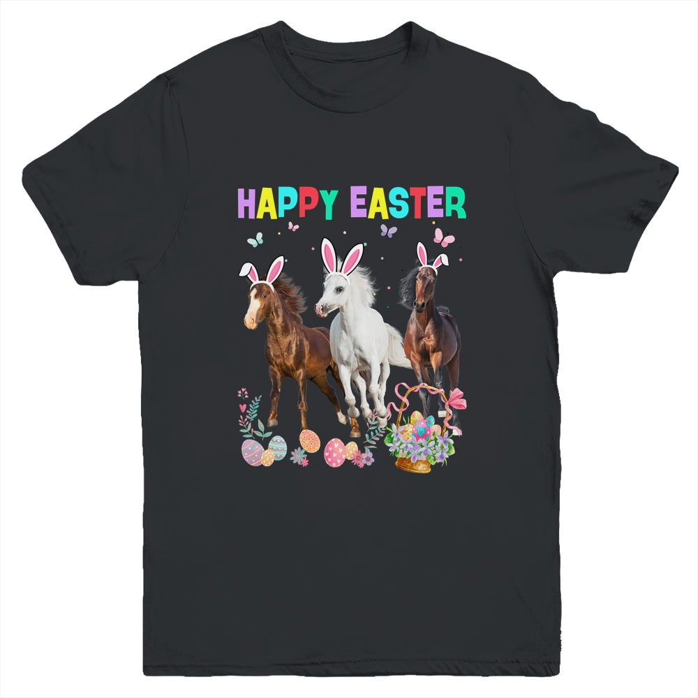 Happy Easter Horse Lover Three Horse Wearing Bunny Ear Youth Shirt | siriusteestore