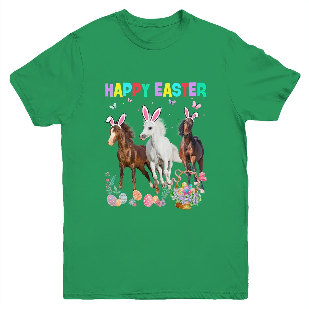 Happy Easter Horse Lover Three Horse Wearing Bunny Ear Youth Shirt | siriusteestore