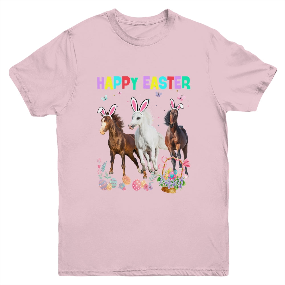 Happy Easter Horse Lover Three Horse Wearing Bunny Ear Youth Shirt | siriusteestore