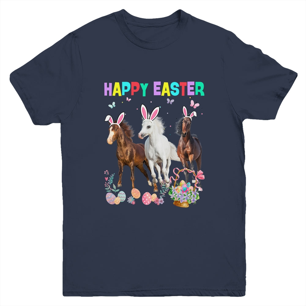 Happy Easter Horse Lover Three Horse Wearing Bunny Ear Youth Shirt | siriusteestore