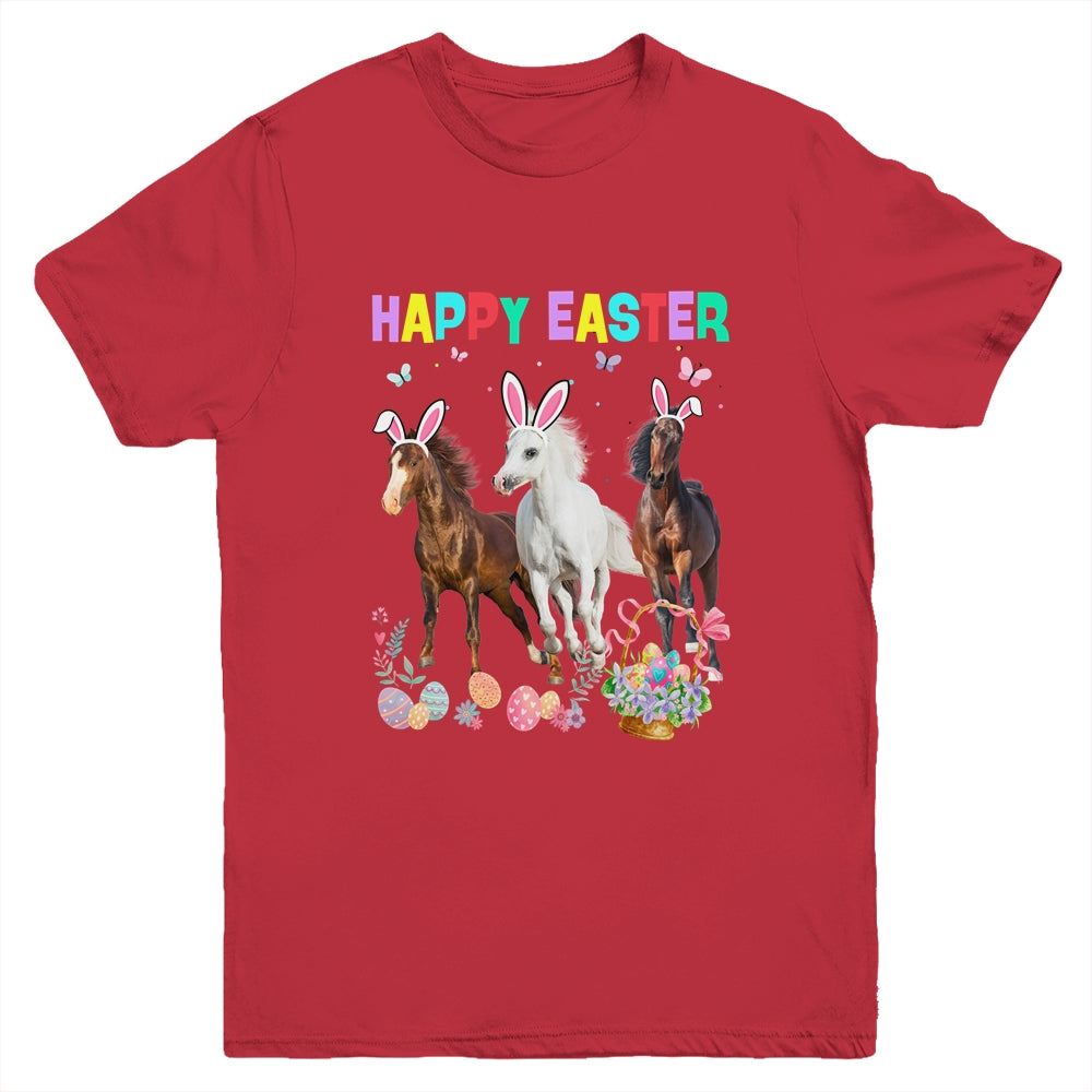 Happy Easter Horse Lover Three Horse Wearing Bunny Ear Youth Shirt | siriusteestore