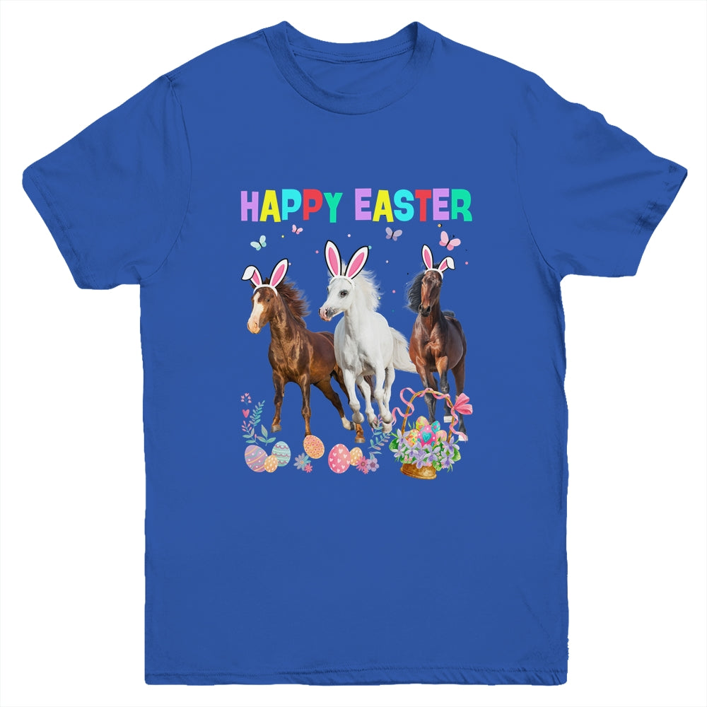 Happy Easter Horse Lover Three Horse Wearing Bunny Ear Youth Shirt | siriusteestore