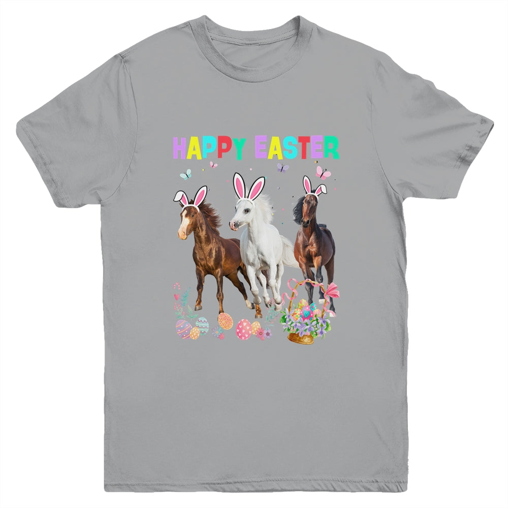 Happy Easter Horse Lover Three Horse Wearing Bunny Ear Youth Shirt | siriusteestore