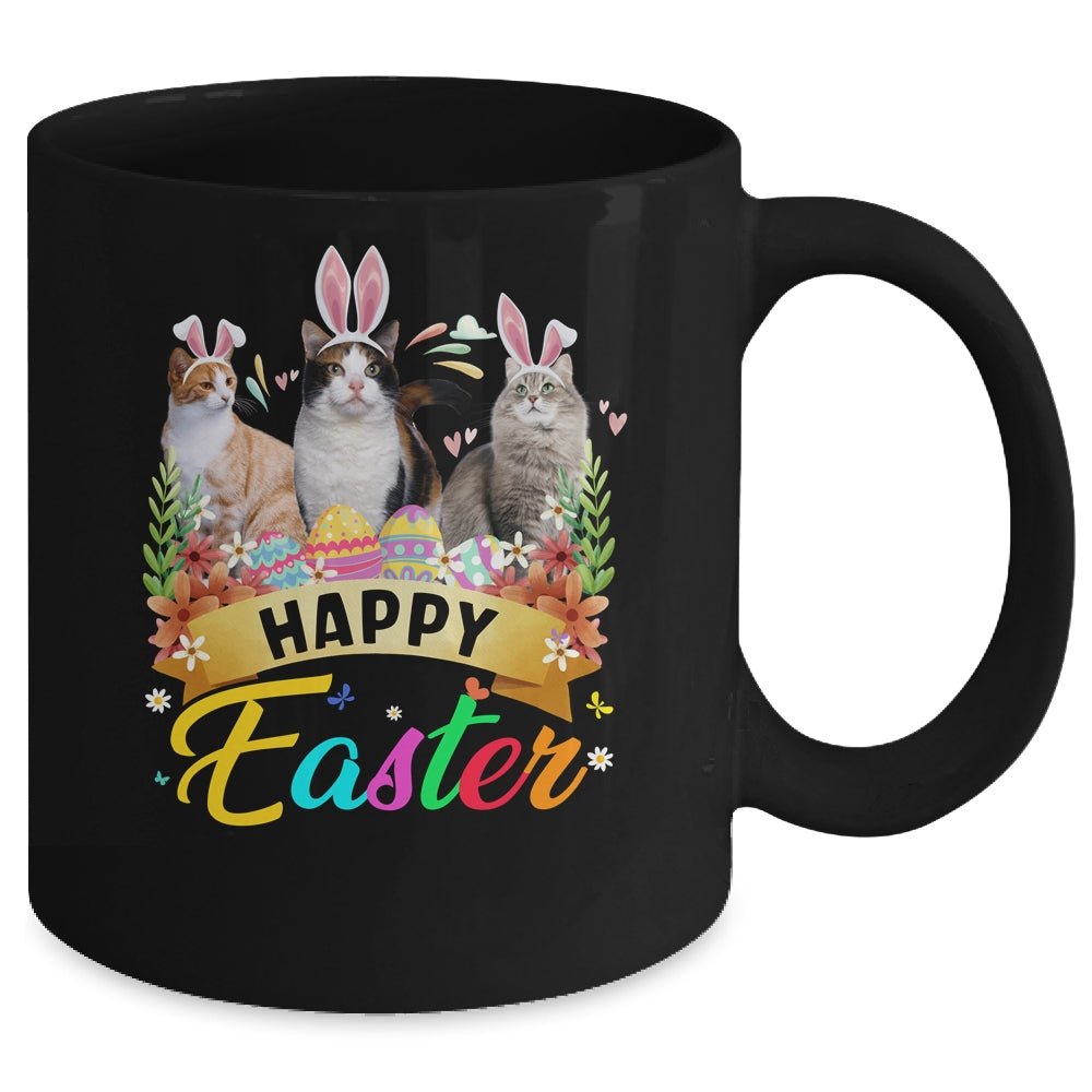 Happy Easter Three Cat Wearing Bunny Ears Basket Mug | siriusteestore